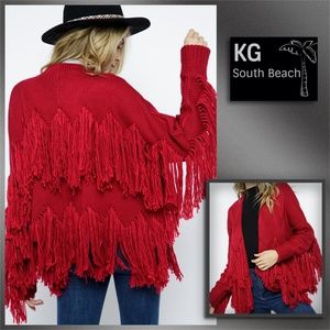 KG South Beach Collection Chunky Fringed Sweater Cardigan In A Zig Zag Pattern